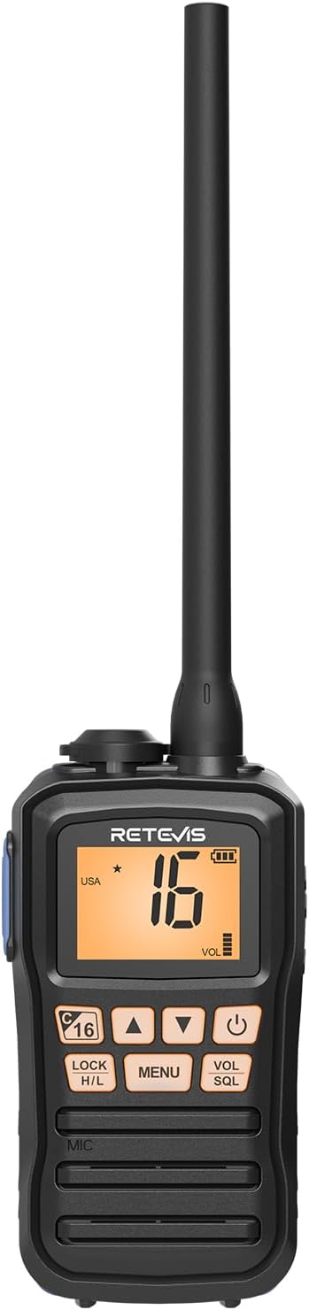 Retevis RM01P VHF Radio voor op Zee, Drijvende Vibratie, 88 Kanalen, 1750 mAh, Type C, IP67 Waterdichte VHF Radio voor op Zee, Verbeterde RM01 Versie voor Vissersboten en Transportvaartuigen (1 Pack)