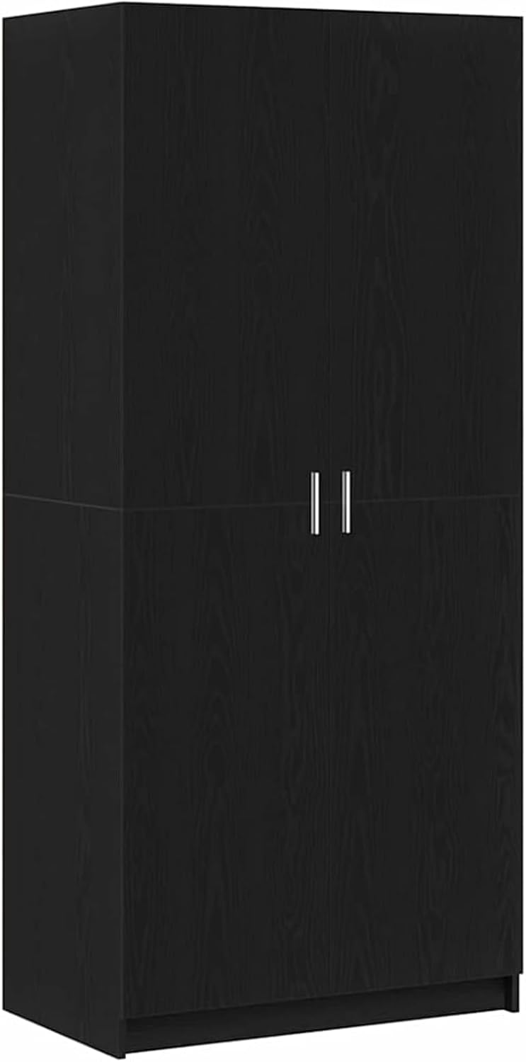 Gecheer 3333855 Wardrobe, Black Oak, 80 x 51 x 180 cm, Material Storage Cabinet with Clothes Rail for Bedroom, Guest Room, Home, - QUORE