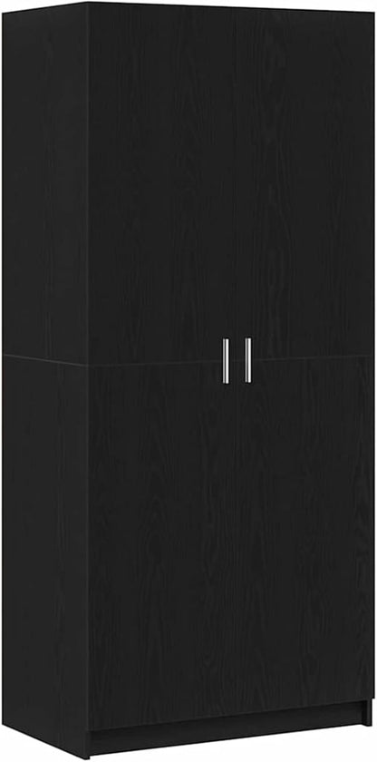 Gecheer 3333855 Wardrobe, Black Oak, 80 x 51 x 180 cm, Material Storage Cabinet with Clothes Rail for Bedroom, Guest Room, Home, - QUORE