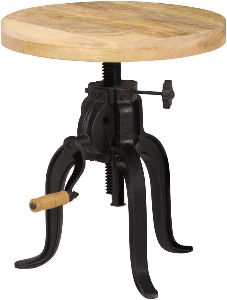 vidaXL Solid Mango Wood Side Table Cast Iron Furniture Table Living Room Table