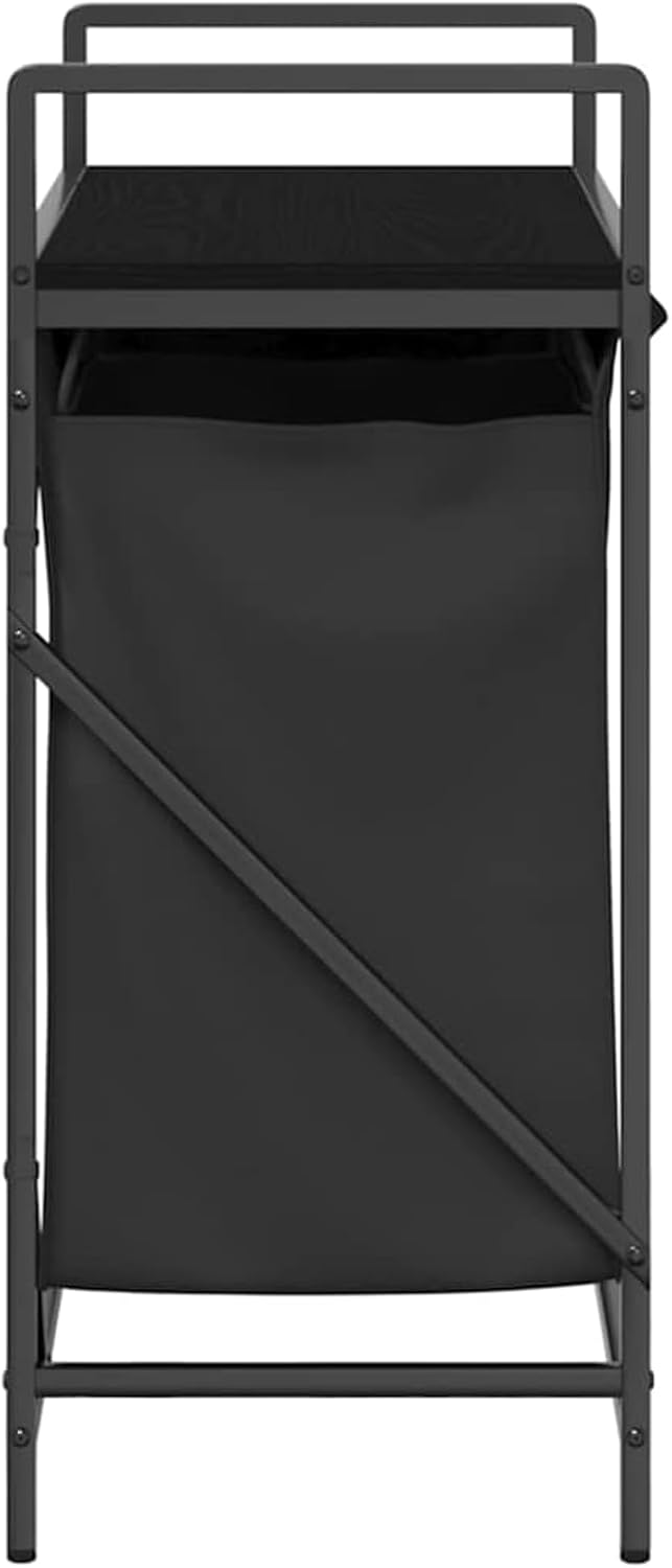 Gecheer Laundry basket 2 compartments with shelf black oak look, laundry basket laundry basket laundry basket for baby clothes bedding shoes 859065 - QUORE