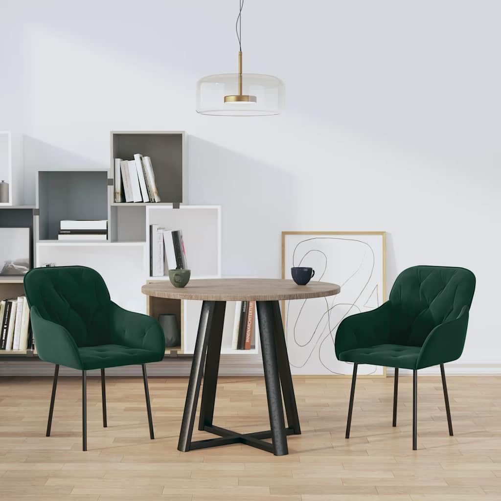 vidaXL Eetkamerstoelen 2 st fluweel donkergroen, eetstoel, keukenstoel, keuken stoel, stoel, eetkamer stoel, zetel, eetkamerstoel met armeluning