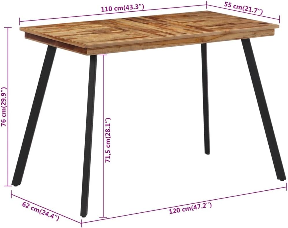vidaXL Dining table 120x62x76cm solid teak wood, dining table, kitchen table, black dining table, table, dining table, wooden table, wooden dining table