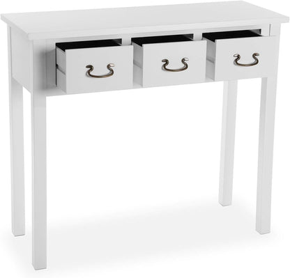Versa Niza Smalle hal of vestibule Entree hal meubilair, Console Tafel, met 3 laden, Afmetingen (H x B x H) 80 x 35 x 90 cm, Hout, Kleur Wit