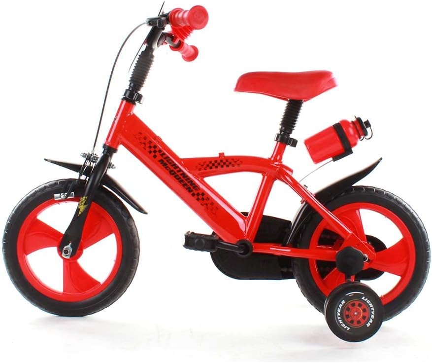 albri 12 inch fiets cars met zijstabilisatoren, drinkfles en individueel frontschild. Made in Italy voor kinderen, rood
