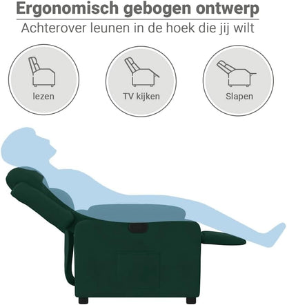 Relaxstoel – Fauteuil – Verstelbare Stoel – Tv Stoel – Relaxfauteuil – Donkergroen Fluweel – Verstelbaar Tot 135 Graden