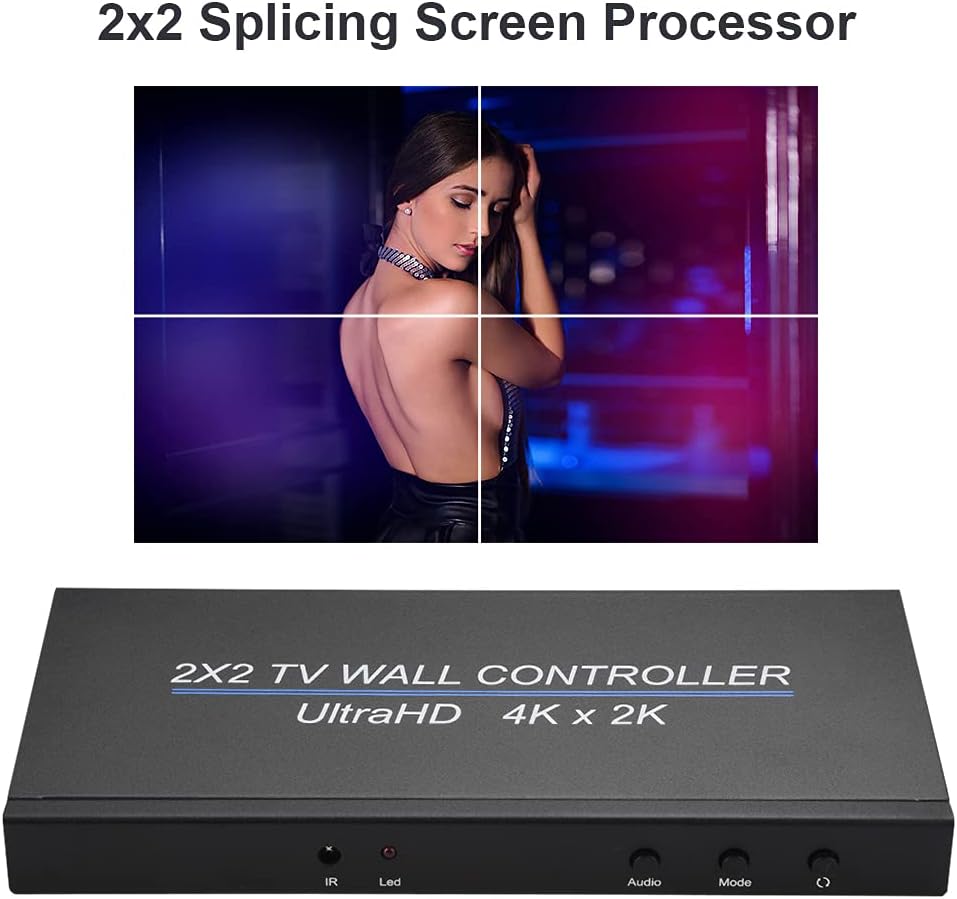 Swallows Video Wall Controller 2X2, 4K 60Hz 2x2 TV Video Wall Controller Screen Stitching Processor Splicer 2x1 3x1 1x3 1x2 4x1 1x4 HD Video Splicer voor PS4 HDTV (4K 60HZ)