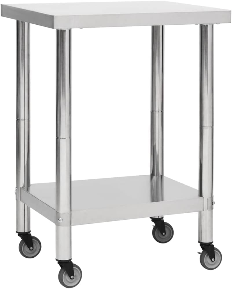vidaXL Keukenwerktafel met wielen 60x30x85 cm roestvrij staal