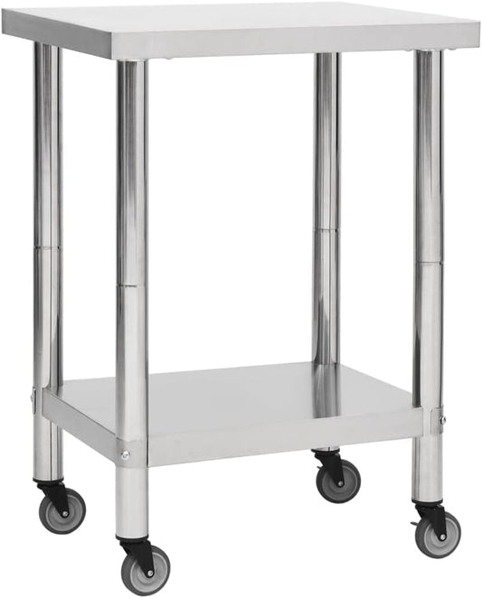 vidaXL Keukenwerktafel met wielen 60x30x85 cm roestvrij staal