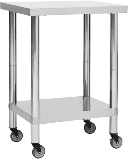 vidaXL Keukenwerktafel met wielen 60x45x85 cm roestvrij staal