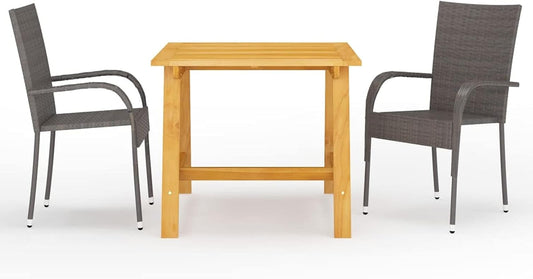 Eetkamerset voor de tuin, 3-delig, bruin, eetkamerset, eetkamer voor buiten, tuinmeubelen - QUORE