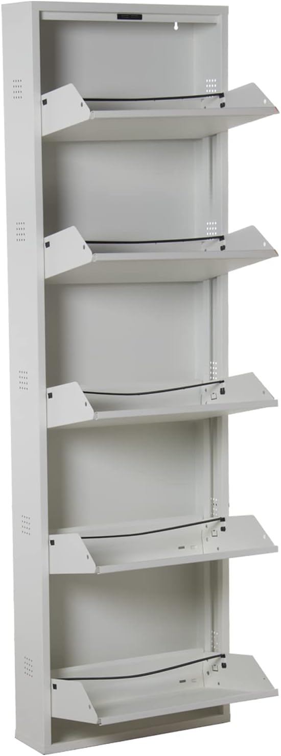 DRW Schoenenkast met 5 laden van metaal met ventilatieopeningen, wit, 50 x 15 x 170 cm