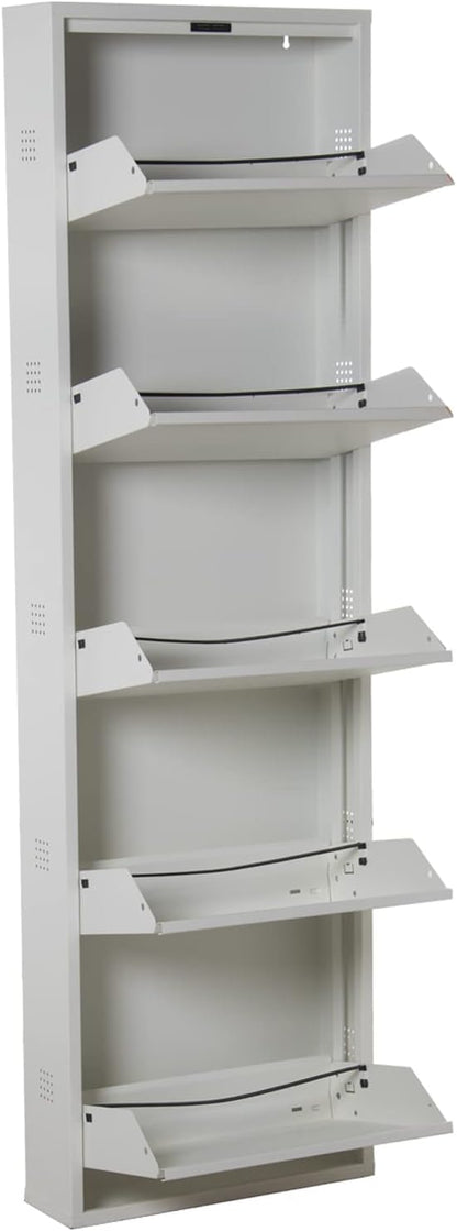 DRW Schoenenkast met 5 laden van metaal met ventilatieopeningen, wit, 50 x 15 x 170 cm