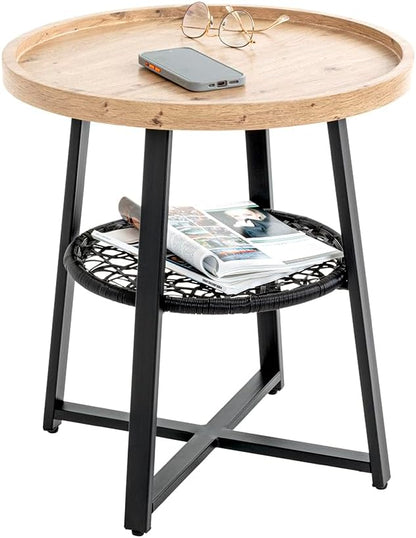 HAKU Bijzettafel, eiken, zwart, MDF, metaal, textielweefsel - afmetingen: H 55 x Ø 50 cm, stijl: modern