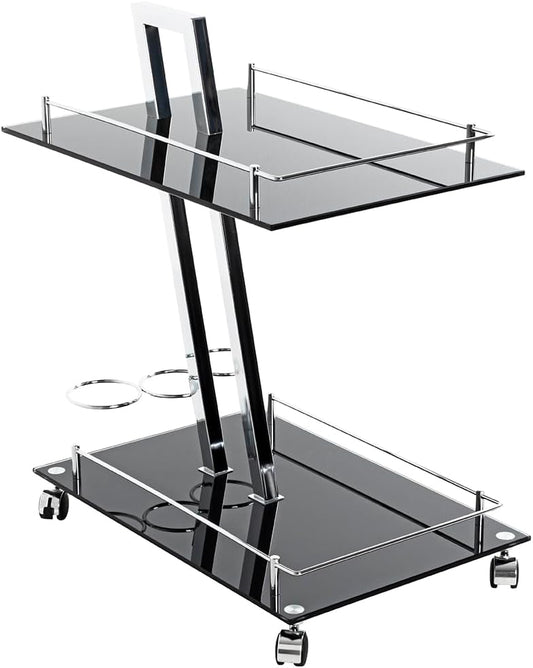 HAKU Möbel Serveerwagen chroom, zwart, Metaal, veiligheidsglas 8 mm - Maat: B 40 cm x H 72 cm x D 60 cm, Stijl: Modern