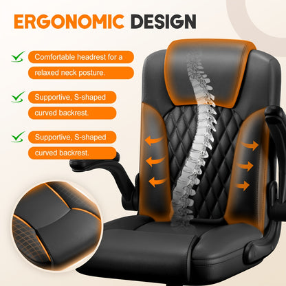Authmic Office Chair Ergonomic Desk Chair Executive Chair with Padded Armrests Foldable, Height Adjustable, Rocking Function And Headrest Comfortable for Home Office Office Chair 150kg