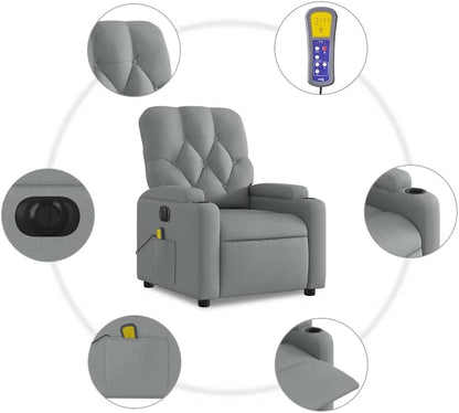 Elektrische Relaxstoel – Relaxfauteuil – Sta-op Stoel – Massagestoel – Ligstoel – 6 Massagepunten – Bekerhouder – Lichtgrijze Stof – Trillingsfunctie – Comfortabele Zitting – Stabiel Frame