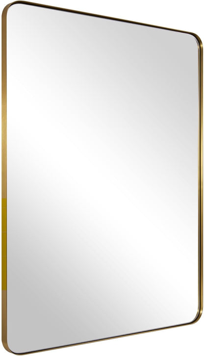 Gouden wandspiegel, 24x36 inch spiegel voor badkamer, geborsteld messing roestvrijstalen metalen frame met afgeronde hoek, rechthoek glazen paneel wandgemonteerde spiegel voor decoratie van badkamer,