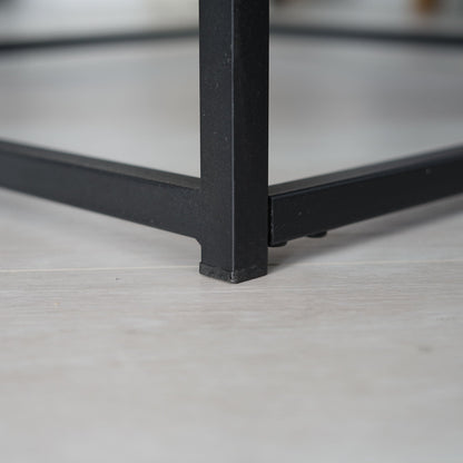 Salontafel – Koffietafel – Tafeltje – Woonkamertafel – Bijzettafel – Zwart – Marmerlook MDF – Industrieel Design – 80x80x34 cm – Stevig Metalen Frame – Eenvoudig Montuur