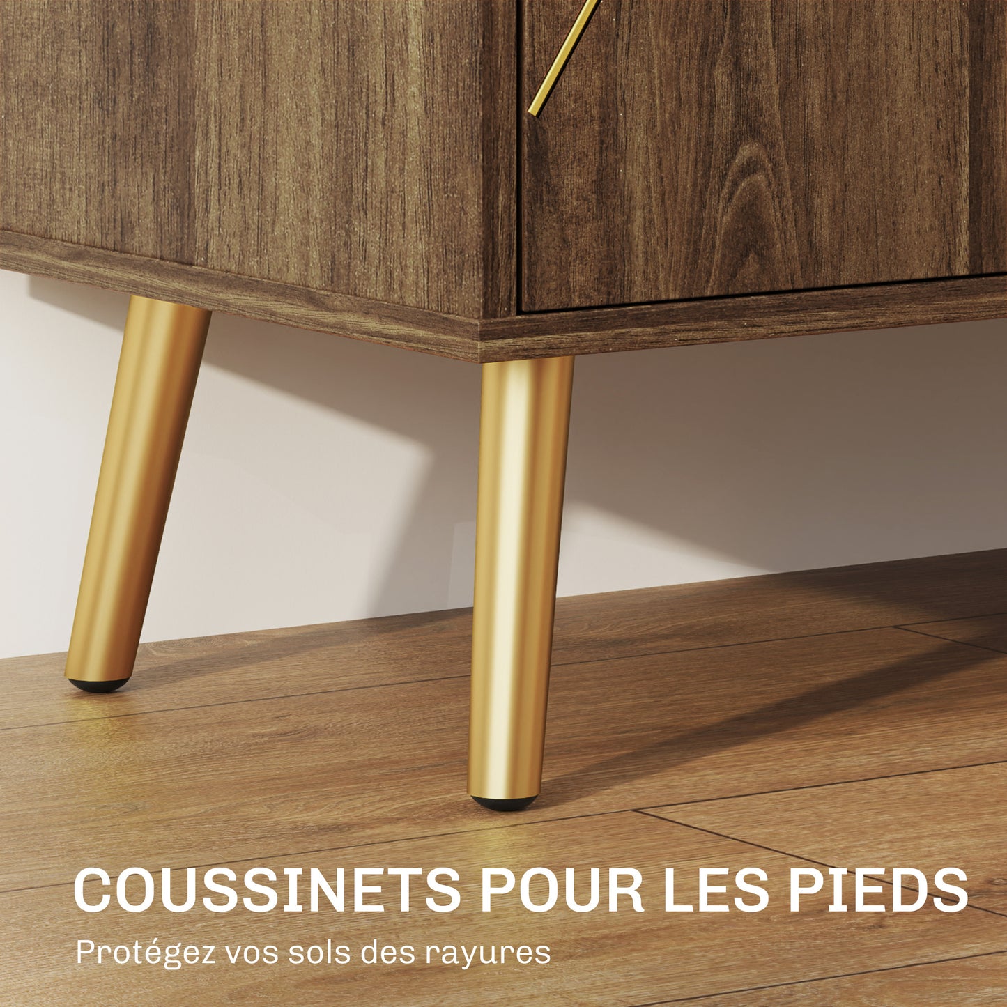Dressoir – Opbergkast – Woonkamerkast – Buffetkast – Sideboard – Kastanjebruin Met Gouden Stalen Accenten – Verstelbare Planken – Anti-Kantel Systeem