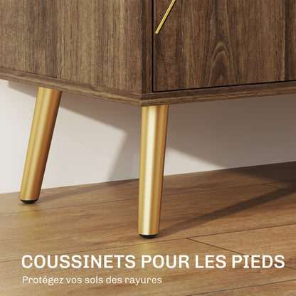 Dressoir – Opbergkast – Woonkamerkast – Buffetkast – Sideboard – Kastanjebruin Met Gouden Stalen Accenten – Verstelbare Planken – Anti-Kantel Systeem