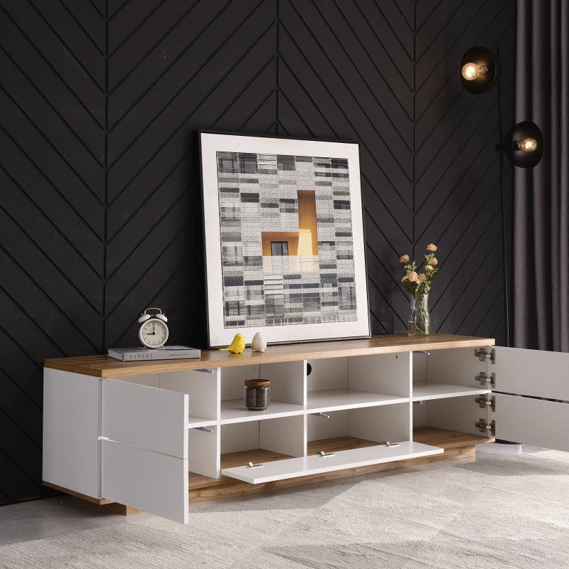 TV-meubel – Entertainmentmeubel – Woonkamermeubel – Opbergkast – TV-kast – Modern Design – Duurzaam MDF 180 cm Wit Met Houtstructuur