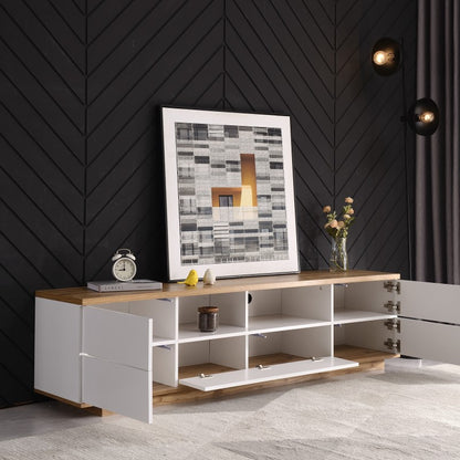 TV-meubel – Entertainmentmeubel – Woonkamermeubel – Opbergkast – TV-kast – Modern Design – Duurzaam MDF 180 cm Wit Met Houtstructuur