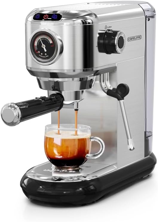 CAFELFFE MK-601 20-bar espressomachine met melkopschuimer en manometer, warm-/koudfunctie, 1450 W snelzetvermogen, 2-in-1 machine, compatibel met gemalen koffie en 44 mm ESE-pads