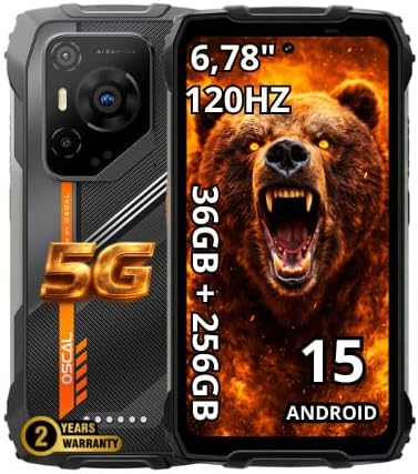 OSCAL PILOT 3 Rugged 5G Smartphone, 36 GB RAM + 256 GB (tot 2 TB), 6,78″ 2.4K 120 Hz Display, 50+32MP + 20 MP Night Vision, IP68/IP69K & MIL-STD-810H, Dual SIM/NFC/GPS, 2 jaar garantie, Zwart