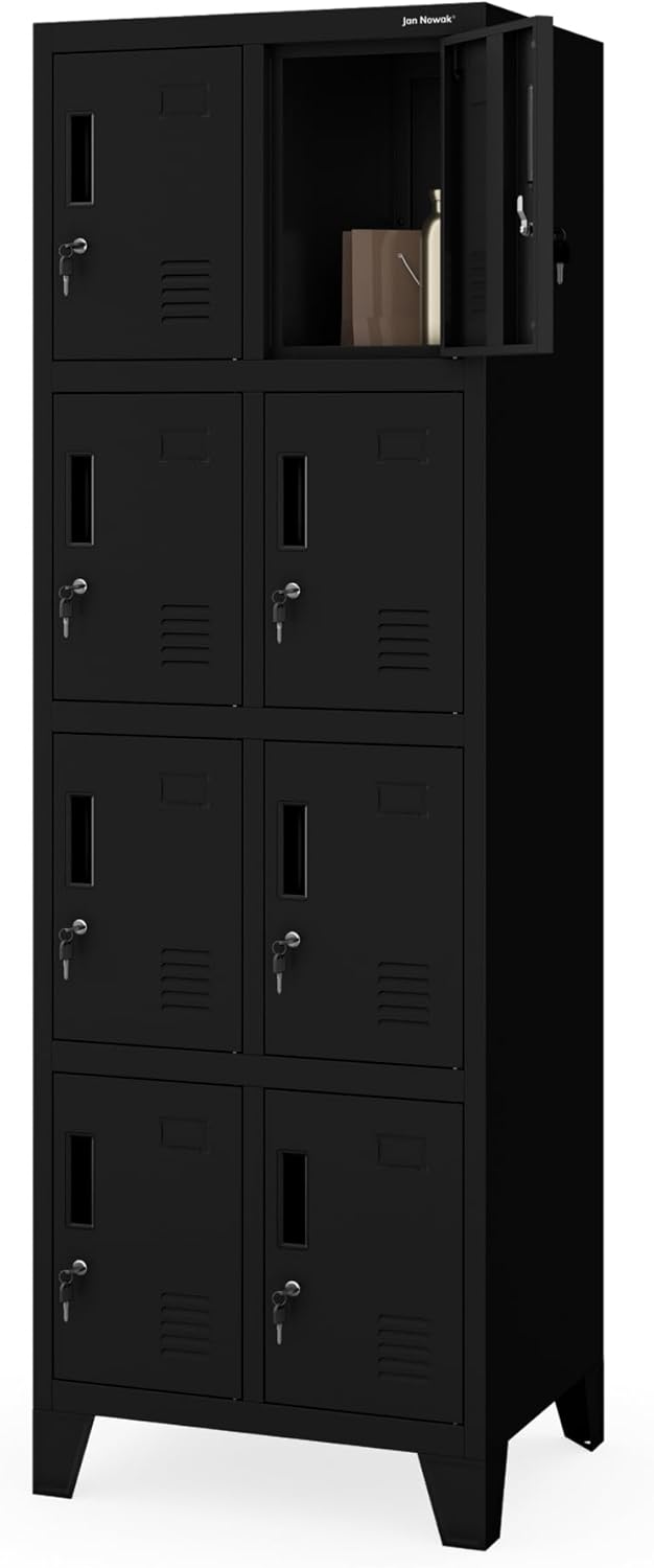 Jan Nowak metalen school locker met 8 afzonderlijke vakken afsluitbare spindkast voor school en kleedruimte met ventilatie etikethouders en sloten compacte lockerkast 172 x 56 x 45 cm - QUORE