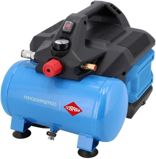 Stille Olievrije Compressor – Luchtcompressor – Zuigercompressor – Mini Compressor – Persluchtcompressor – Compact 6 Liter – 8 Bar Maximale Druk
