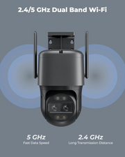 Beveiligingscamera - WiFi-beveiligingscamera - Camerabewaking - 4K Wi-Fi 6 - voor Buiten - met Dubbele Lens - 6X Hybride Zoom - 360° Zicht - Detectie van Personen - Voertuigen - Dieren - Automatisch Volgen - Kleurennachtzicht - Grijs