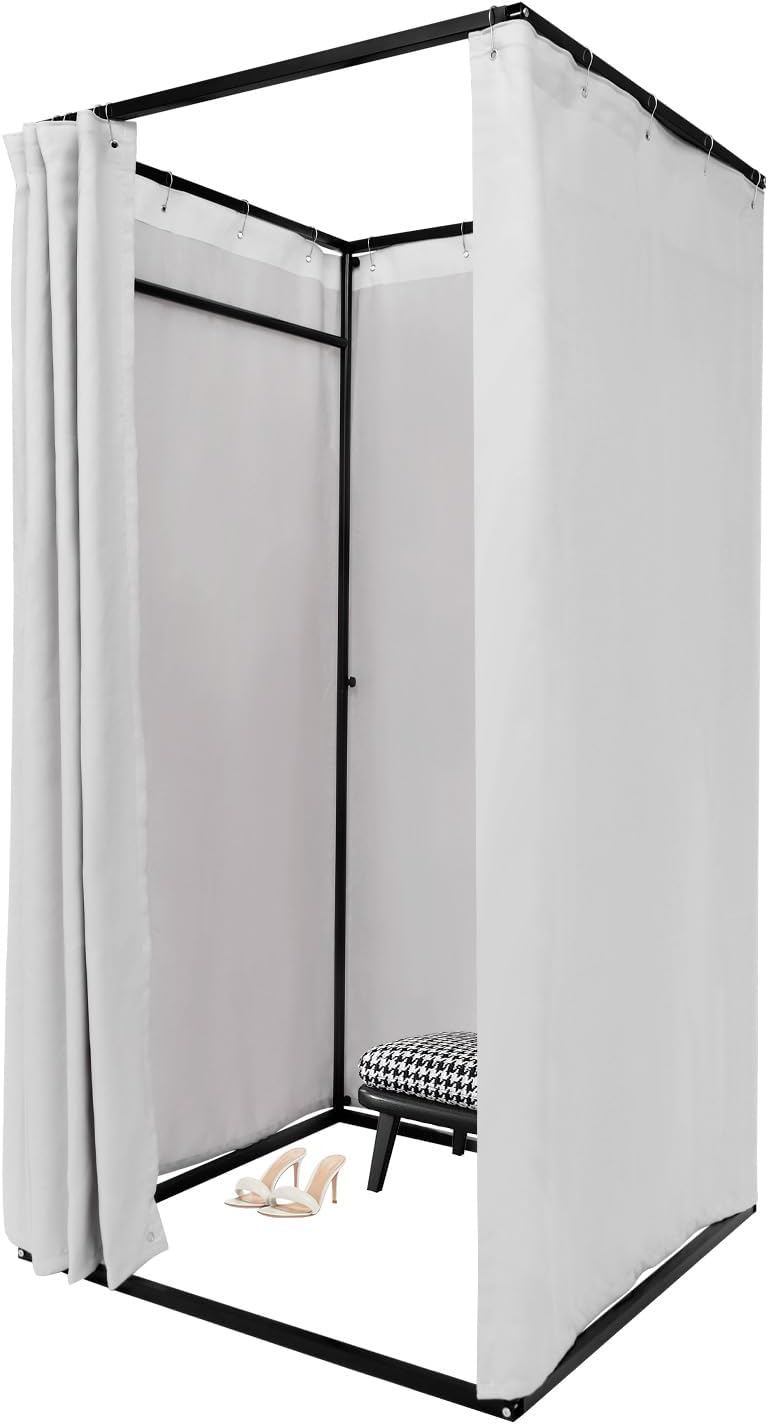 OUKANING Mobile Dressing Cabin, Freestanding, 100 x 100 x 200 cm, Portable Floor Standing Dressing Room, Privacy Screen for Clothing Shopping Malls, Office, Garden, Outdoor, Grey - QUORE