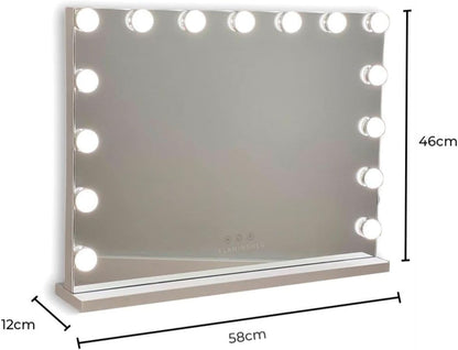 Flamingueo Make-upspiegel met Verlichting - 15 LED - 3 Modi - Instelbare Intensiteit - Touch Control - USB-Poort - Vergrootspiegel Inbegrepen - Vanity Mirror - Wit - 58x12x48cm