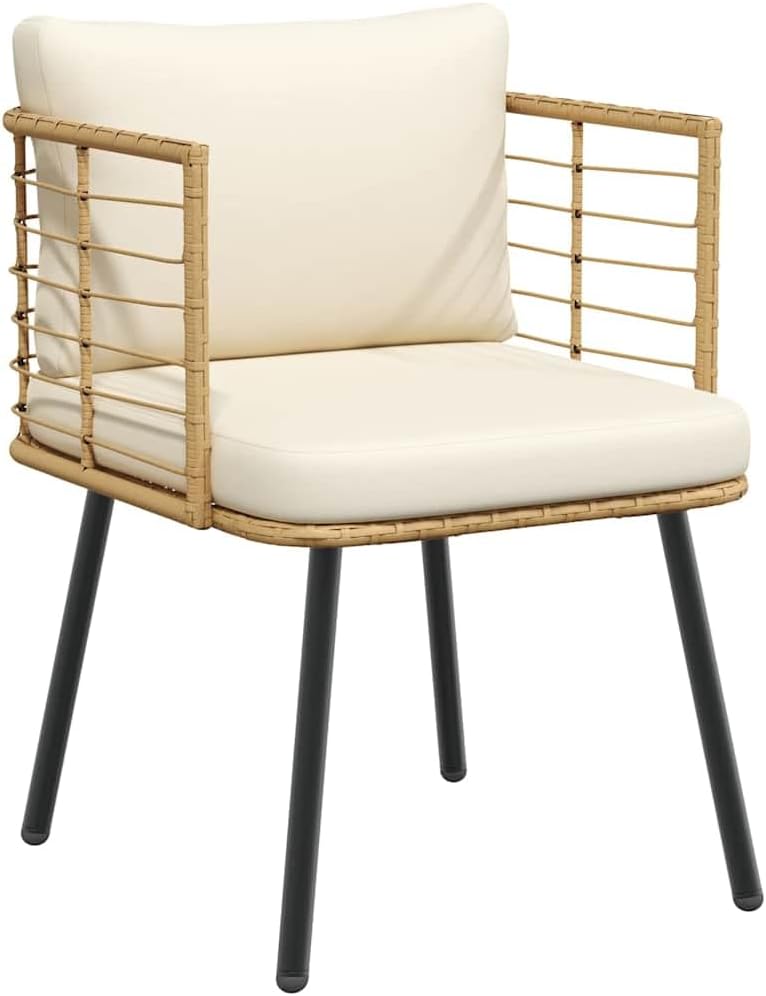 vidaXL Garden chairs 2 pcs with cushions poly rattan natural, garden chair, outdoor chairs, outdoor chair, garden chairs, patio chair, garden chair - QUORE