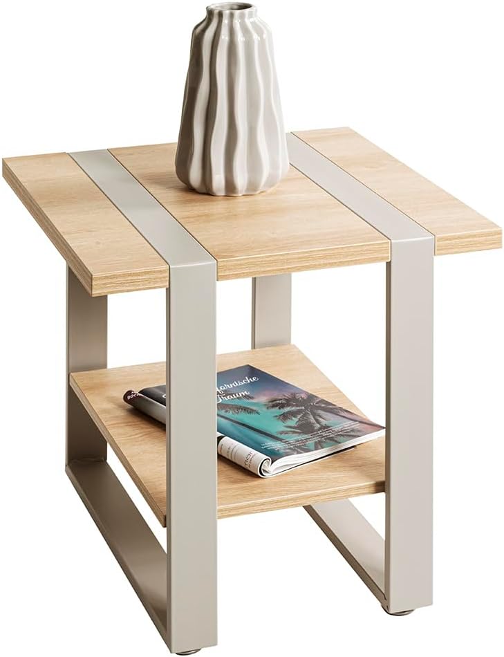 HAKU Bijzettafel, eiken, grijs (kasjmiergrijs), metaal, spaanplaat - afmetingen: 45 x 45 x 45 cm (b x h x d), stijl: modern