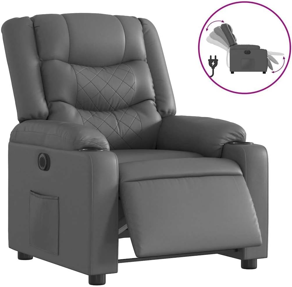 Elektrische Relaxstoel – Ligstoel – Tv-Stoel – Kantelstoel – Relaxfauteuil – Kunstleer Grijs – Elektrisch Verstelbaar – Maximale Ligstand 135 Graden