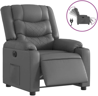 Elektrische Relaxstoel – Ligstoel – Tv-Stoel – Kantelstoel – Relaxfauteuil – Kunstleer Grijs – Elektrisch Verstelbaar – Maximale Ligstand 135 Graden