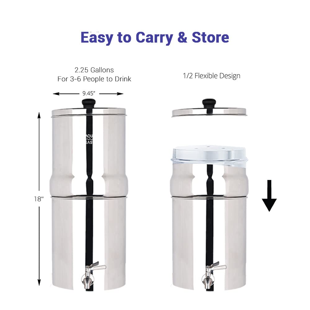 Roestvrijstalen Zwaartekracht Waterfiltersysteem Glanzend – Waterfilter – Waterzuiveraar – Drinkwaterfilter – Waterzuiveringsinstallatie – 8,5 Liter – Zonder Elektriciteit