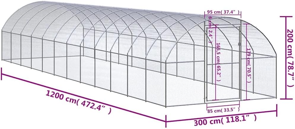 vidaXL Chicken coop 3x12x2m galvanized steel - QUORE