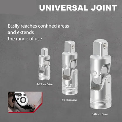 TEENO Dopsleutelset 216-delig, Dopsleutel En Bitset met Ratel 1/4", 3/8", 1/2" inch, Chroom-Vanadium, 72-Tands Snelkoppelingsratel, Mechanische Gereedschapsset voor Auto