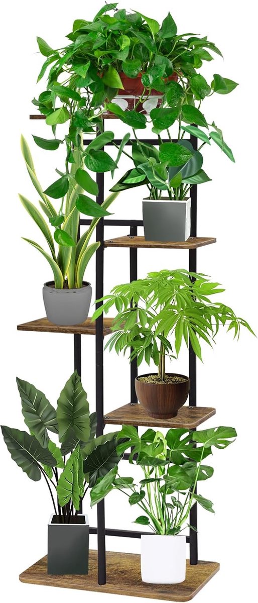 Wooden metal plant stand, 5 tiers, for indoor and outdoor use, 94 cm corner, flower rack, plant rack for multiple plants, flower stand, plant step for outdoor, balcony, garden, living room