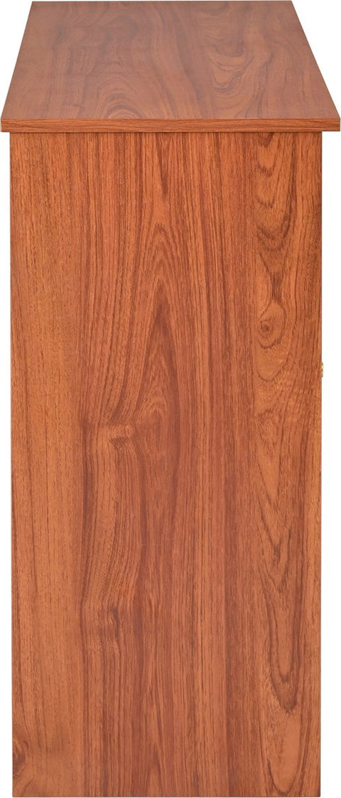 Dressoir - Walnoot - met 3 Deuren - Veel Opbergruimte - Kunstrotan Deuren - en Metalen Handgrepen is een Accentstuk in de Eetkamer - Woonkamer en Keuken.