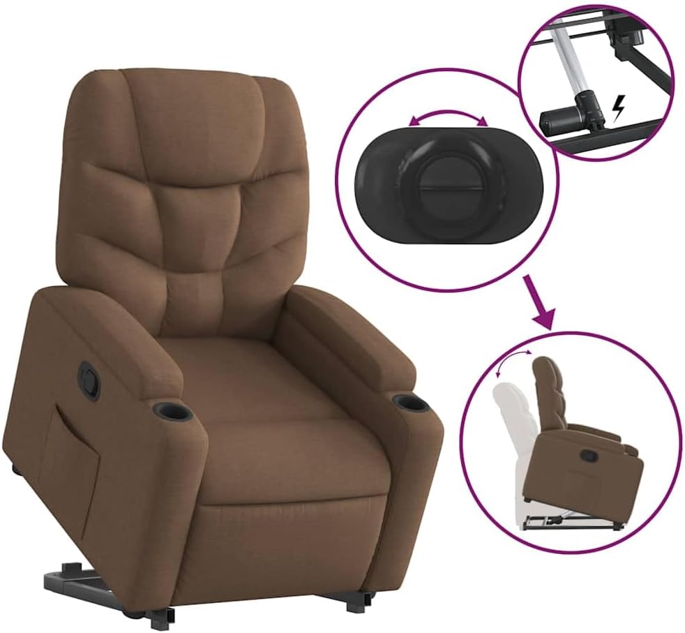Relaxstoel – Opstahulp Stoel – Tv Stoel – Ligstoel – Fauteuil – Handmatig Verstelbare Ligfunctie – Bruine Stof