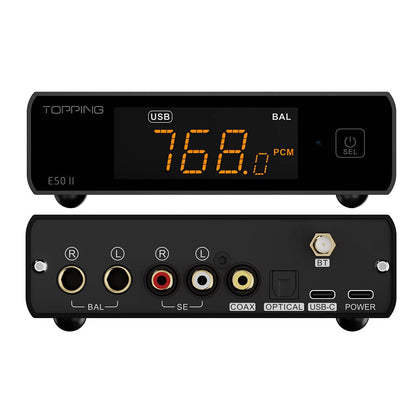 Topping E50II DAC Compacte Hi-Res audio-desktop met AK4497S, DSD512, PEQ 10-bands en Bluetooth LDAC voor hoofdtelefoon en luidsprekers, zwart