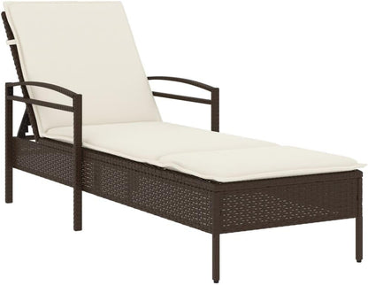 Sun Lounger with Cushion, Poly Rattan, Brown, 63 x 200 x 81 cm, Garden Lounger, Outdoor Pool Lounger, Sun Lounger, Garden Lounger, Beach Chair, 368300 - QUORE