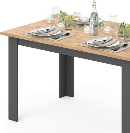 Vicco Dining table "Karlos", Powerful oak gold/Anthracite, 140 x 90 cm - QUORE