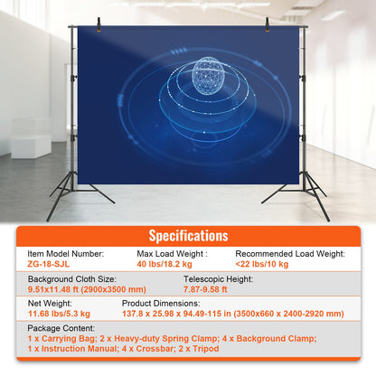 Achtergrondstandaard – Fotostatief – Greenscreenstandaard – Achtergrondframe – Verstelbaar – Heavyduty Metaal – 360 cm Breedte – 3 m Hoogte