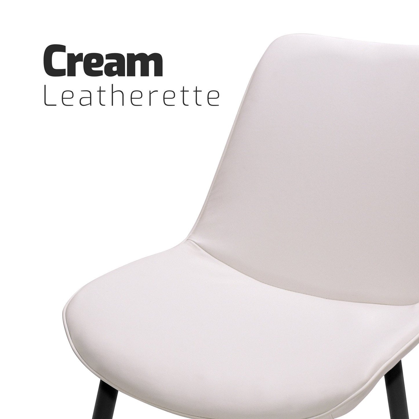 Stoelen – Eetkamerstoelen – Design Stoelen – Kunstleren Stoelen – Set Van 2 – Crème Kleur – Zwart Stalen Frame – Comfortabel Breed Zitvlak