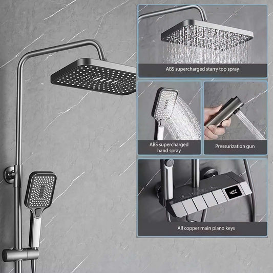 Douchesysteem – Regendouche – Douche Set – Handdouche – Watervaldouche – Koper – Digitaal Display – Ingebouwde Plank